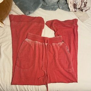 Free People Coral Red Wide Leg Sweatpants